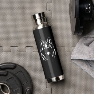 Bouteille D'eau Drôle noir et blanc tête de loup croquis