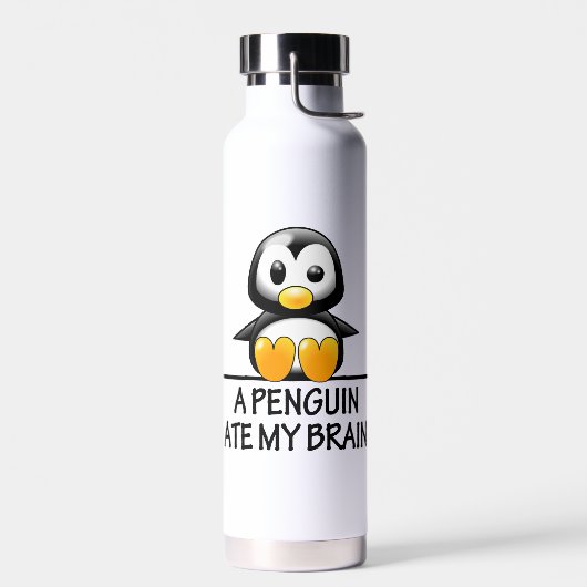 Bouteille D'eau Drôle Penguin Mange Mon Cerveau (Gauche)