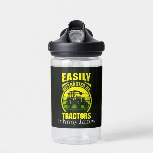 Bouteille D'eau Drôle tracteurs distraits ajouter nom (Avant)