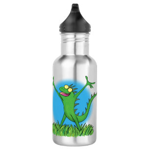 Bouteille D'eau Drôle vert souriant animé lézard d'iguane