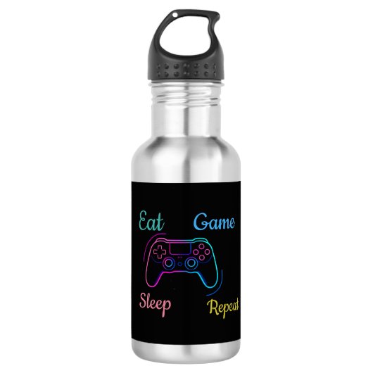 Bouteille D'eau Eat Game Sleep Repeat | Neon Gamer Customizable Ty (Devant)