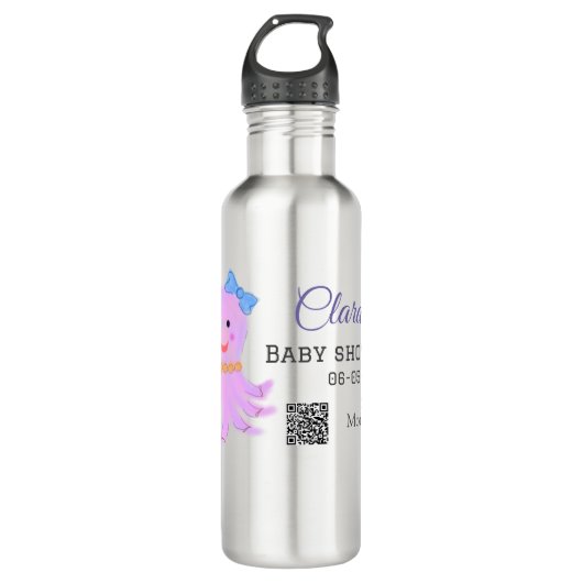 Bouteille D'eau Eau bleu violet octopus baby shower mer ani (Devant)