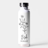 Bouteille D'eau Écriture de la main de la mariée Nom Floral Enterr (Gauche)