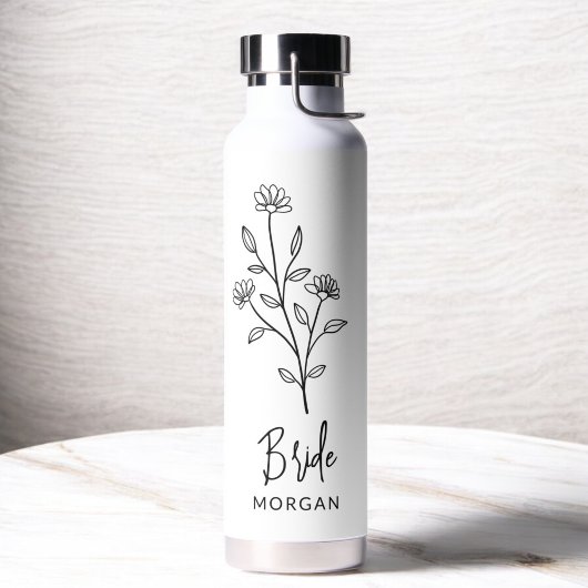 Bouteille D'eau Écriture de la main de la mariée Nom Floral Enterr