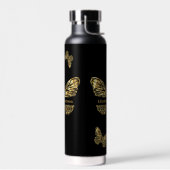 Bouteille D'eau Écriture de nom d'or noir des papillons (Gauche)