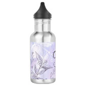 Bouteille D'eau Écriture Monogramme Blanc Gris Violet Floral (Gauche)
