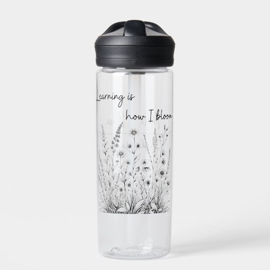 Bouteille d'eau éducative Fleur sauvage noir et bl (Extérieur)