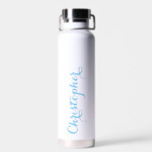 Bouteille D'eau Élégant Bleu Script Nom personnalisé Monogramme Bl (Arrière)