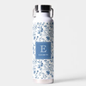 Bouteille D'eau Elegant Blue French Toile Pattern Monogram Name (Avant)