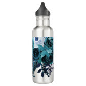 Bouteille D'eau Elégant Bouquet floral bleu avec nom (Gauche)