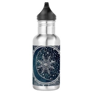 Bouteille D'eau Élégant Doodle Mandala Blue Moon Silver