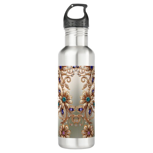 Bouteille D'eau Elegant Gold Jewel Flowers Water Bottle (Devant)