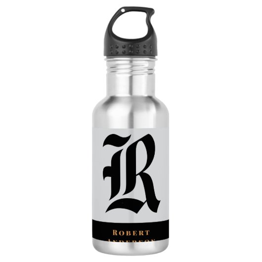 Bouteille D'eau Élégant moderne Noir Or Monogramme (Devant)