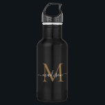 Bouteille D'eau Élégant Monogramme d'or noir Feminine Nom du scrip<br><div class="desc">Élégant Monogramme d'or noir Feminine Girly Script Nom Bouteille d'eau en acier inoxydable</div>