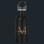 Bouteille D'eau Élégant Monogramme d'or noir Feminine Nom du scrip<br><div class="desc">Élégant Monogramme d'or noir Feminine Girly Script Nom Bouteille d'eau en acier inoxydable</div>