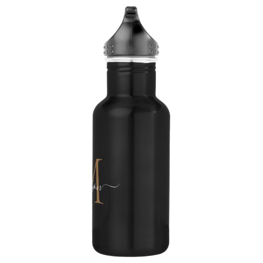 Bouteille D'eau Élégant Monogramme d'or noir Feminine Nom du scrip (Droite)
