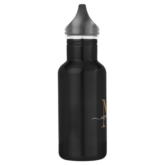 Bouteille D'eau Élégant Monogramme d'or noir Feminine Nom du scrip (Gauche)