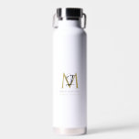 Bouteille D'eau Élégant Noir Blanc Or Simple Monogramme Nom<br><div class="desc">Ce design simple,  élégant,  élégant,  noir,  blanc,  or présente votre nom personnalisé,  monogramme et titre d'entreprise dans une topographie tendance et élégante. Cet article peut être et un excellent cadeau pour vous,  votre famille et vos amis.</div>