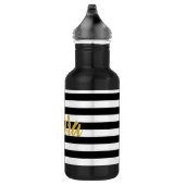 Bouteille D'eau Élégant noir et blanc Grilles Or Nom Script (Droite)