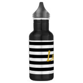 Bouteille D'eau Élégant noir et blanc Grilles Or Nom Script (Gauche)