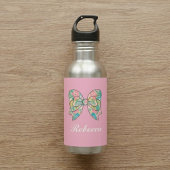 Bouteille D'eau Elegant Pink Bow and Custom Name 