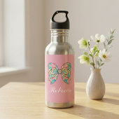 Bouteille D'eau Elegant Pink Bow and Custom Name 