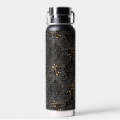 Bouteille D'eau Élégant roses en or noir damassé gothique (Arrière)