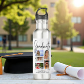 Bouteille D'eau Élégant Script Multi Photo Graduate