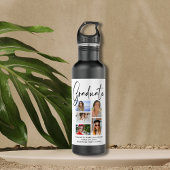 Bouteille D'eau Élégant Script Multi Photo Graduate