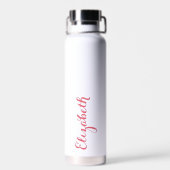 Bouteille D'eau Élégant script rose Nom personnalisé Monogramme bl (Arrière)