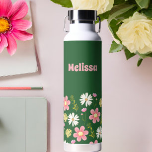 Bouteille D'eau Élégant vert moderne rose floral