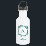 Bouteille D'eau Elégant vert Turquoise Aquarelle Monogramme<br><div class="desc">Belle verdure turquoise fait une déclaration élégante. Vous pouvez personnaliser avec vos informations et modifier le libellé.</div>