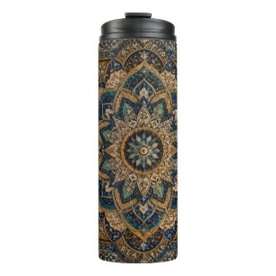 Bouteille d'eau élégante bleue et dorée à motif ma