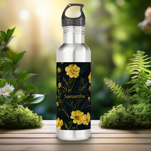 Bouteille D'eau Élégante Fleurs de tasse à beurre jaune