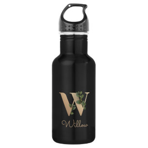 Bouteille D'eau Élégante lettre d'or monogramme botanique W