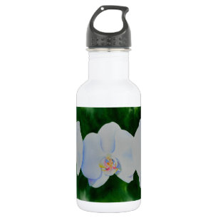 Bouteille D'eau Elégante peinture d'orchidée tropicale blanche