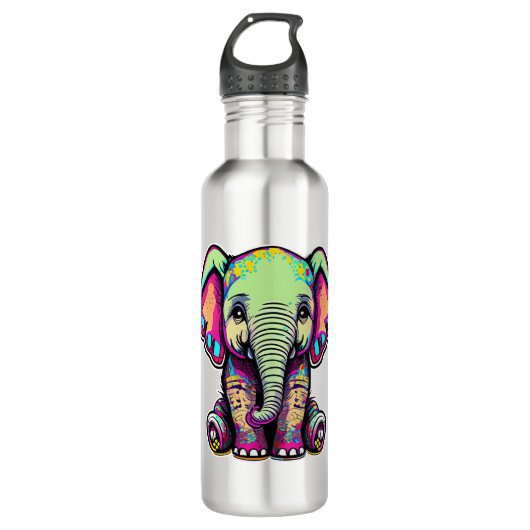 Bouteille D'eau Eléphant mignon assis illustration numérique (Devant)