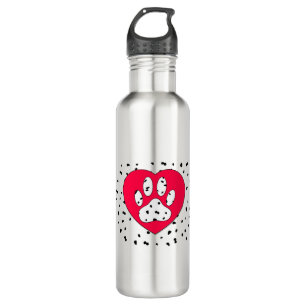 Bouteille D'eau Empreinte de patte de Chien Dalmatien Dans Le Coeu