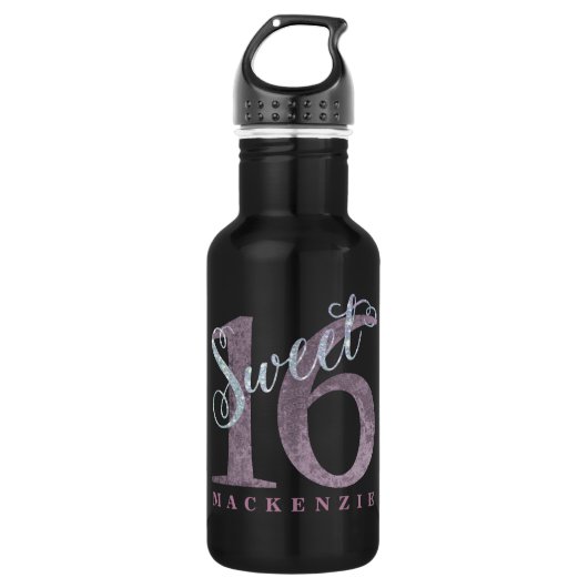 Bouteille D'eau En Acier Inoxydable 16e Rose Dusty | Sweet 16 Parties scintillant d'ar (Devant)