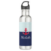 Bouteille D'eau En Acier Inoxydable Ancre rouge marine bleu foncé personnalisée (Devant)