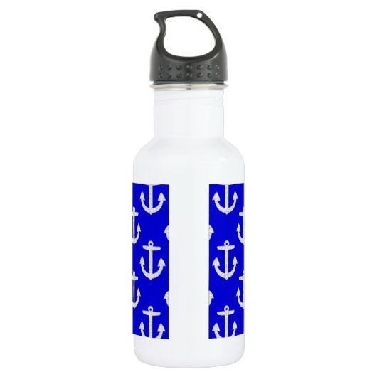 Bouteille D'eau En Acier Inoxydable Ancres blanches sur Arrière - plan bleu (Dos)
