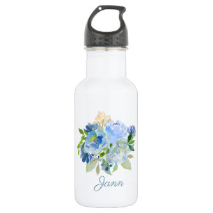 Bouteille D'eau En Acier Inoxydable Aquarelle bleue Florale avec nom