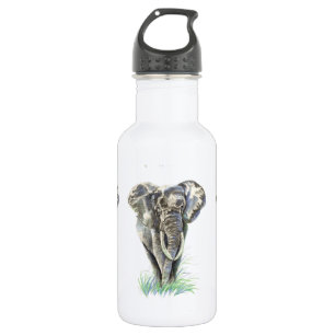 Bouteille D'eau En Acier Inoxydable Aquarelle Eléphant Africain Animal Nature Art