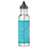 Bouteille D'eau En Acier Inoxydable Beau monogramme de motif de damassé de turquoise (Gauche)