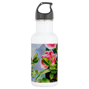 Bouteille D'eau En Acier Inoxydable Belles roses roses roses, roses rouges, aquarelle 
