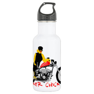 Bouteille D'eau En Acier Inoxydable BIKER CHICK assise sur sa moto