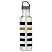 Bouteille D'eau En Acier Inoxydable Black Stripes FAUX Gold Glitz et Nom (Dos)