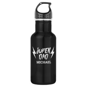 Bouteille D'eau En Acier Inoxydable Blanc Super Papa Lightning Bolt Rock'n Roll Script