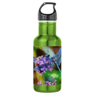 Bouteille D'eau En Acier Inoxydable Bleu dragonfly sur Garlic Dot Art sauvage