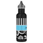 Bouteille D'eau En Acier Inoxydable Bleu, Noir, Blancs Damas (Gauche)